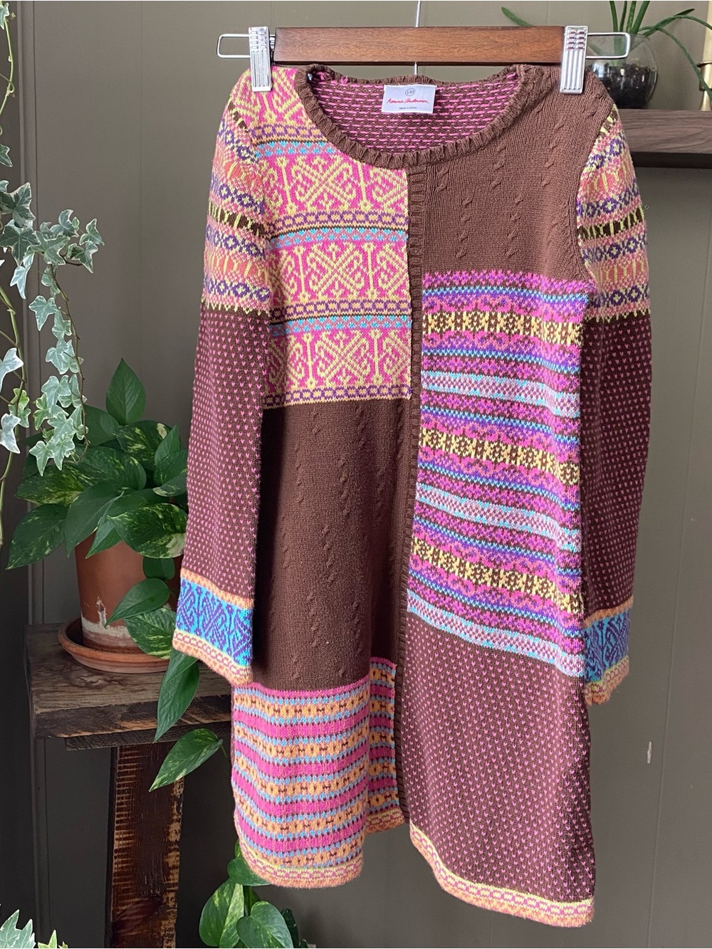 Hanna Andersson girls 7 Fair Isle patchwork cotton Knit sweater dress